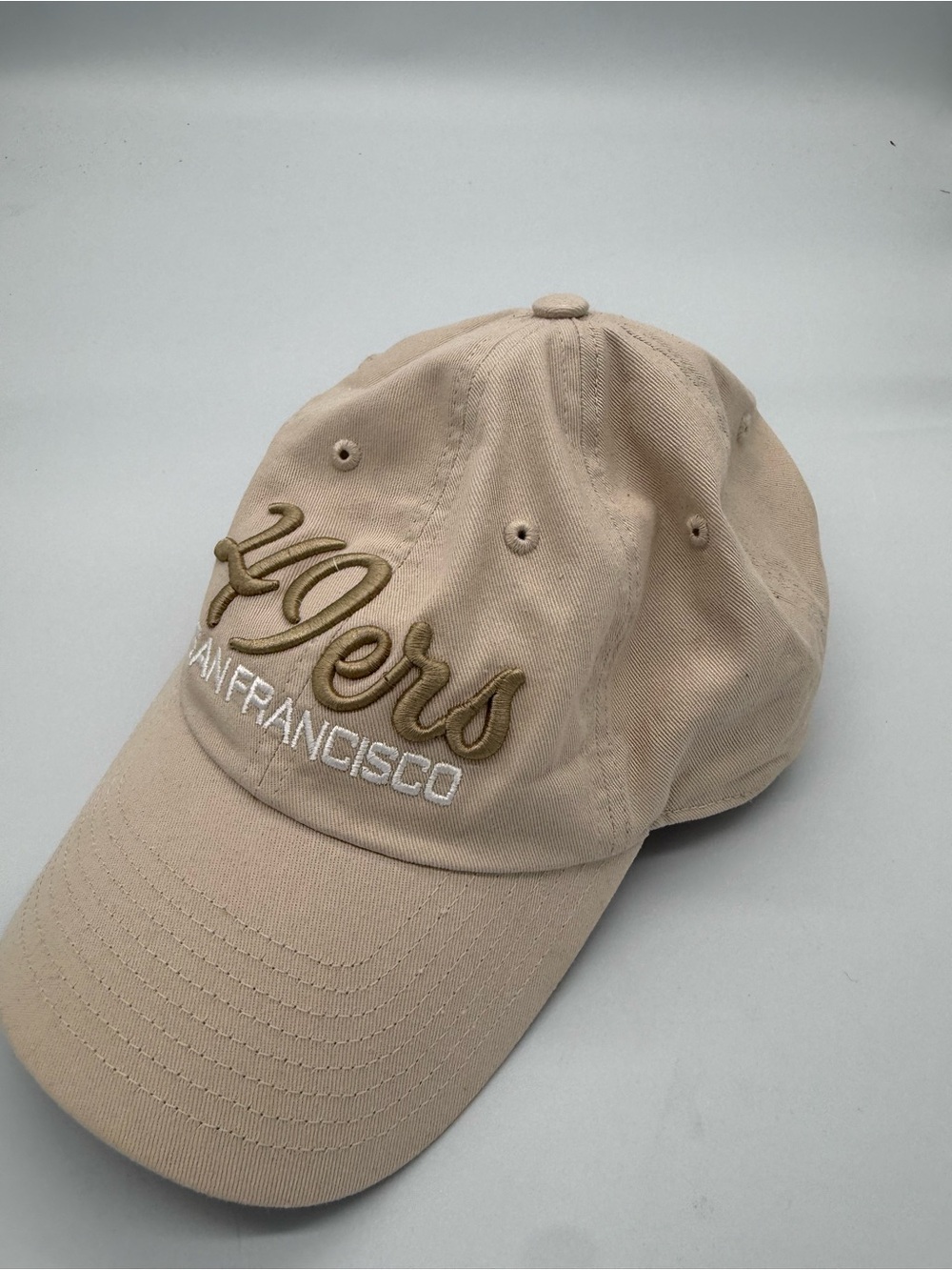 San Francisco 49ers Beige Baseball Cap with Gold Script Embroidery pre owned